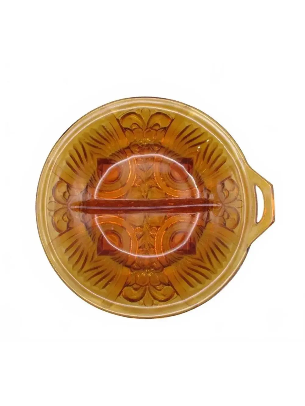Vintage 1970s Tiara Indiana Glass Amber Divided Relish Dish Handled 8.25